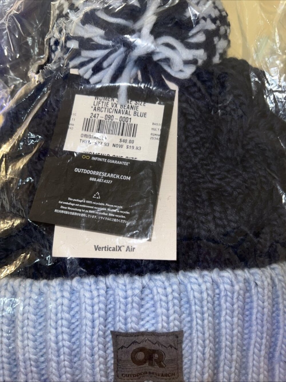 REI Co-Op Two -Color Ribbed Knit Pom Beanie Arctic Blue And Navy Verticalx Hat